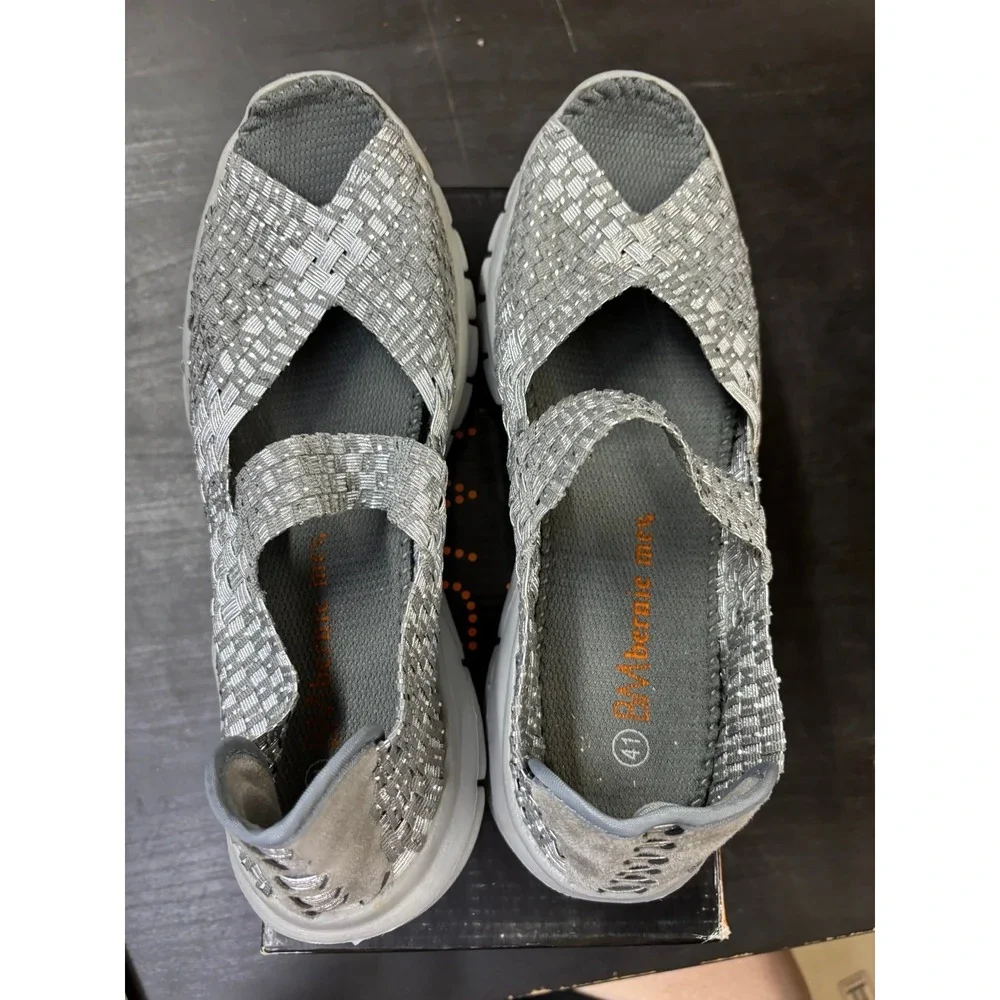 Bernie Mev Comfi Silver Grey Woven Mary Jane Sandals Womens 41 US 10